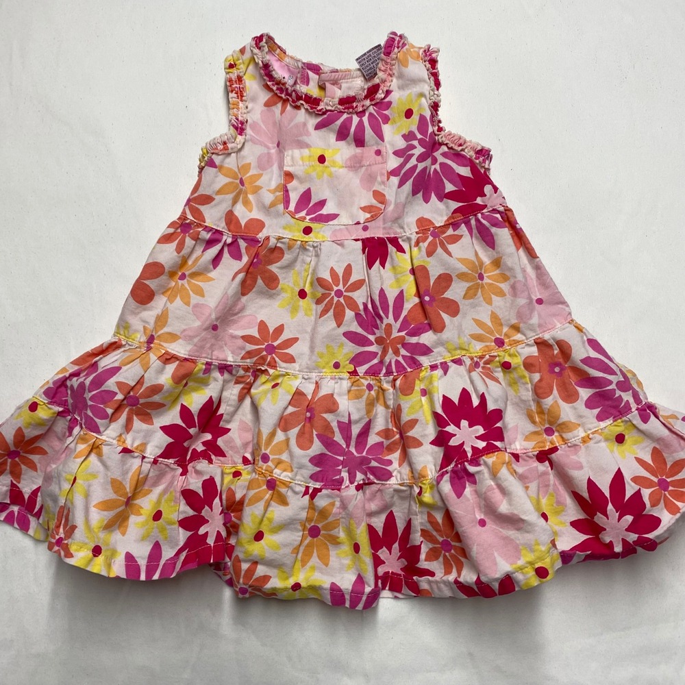 Sweet Toddler Girls Pink Orange Floral Tiered Cotton Sun Dress Size 4T